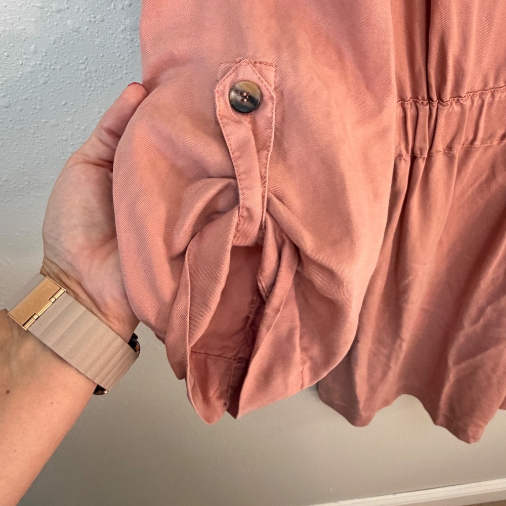 Zara Shirt Dress Womens Large Rose Pink Utility Tie Waist Safari Chic Pocketed - Picture 8 of 16
